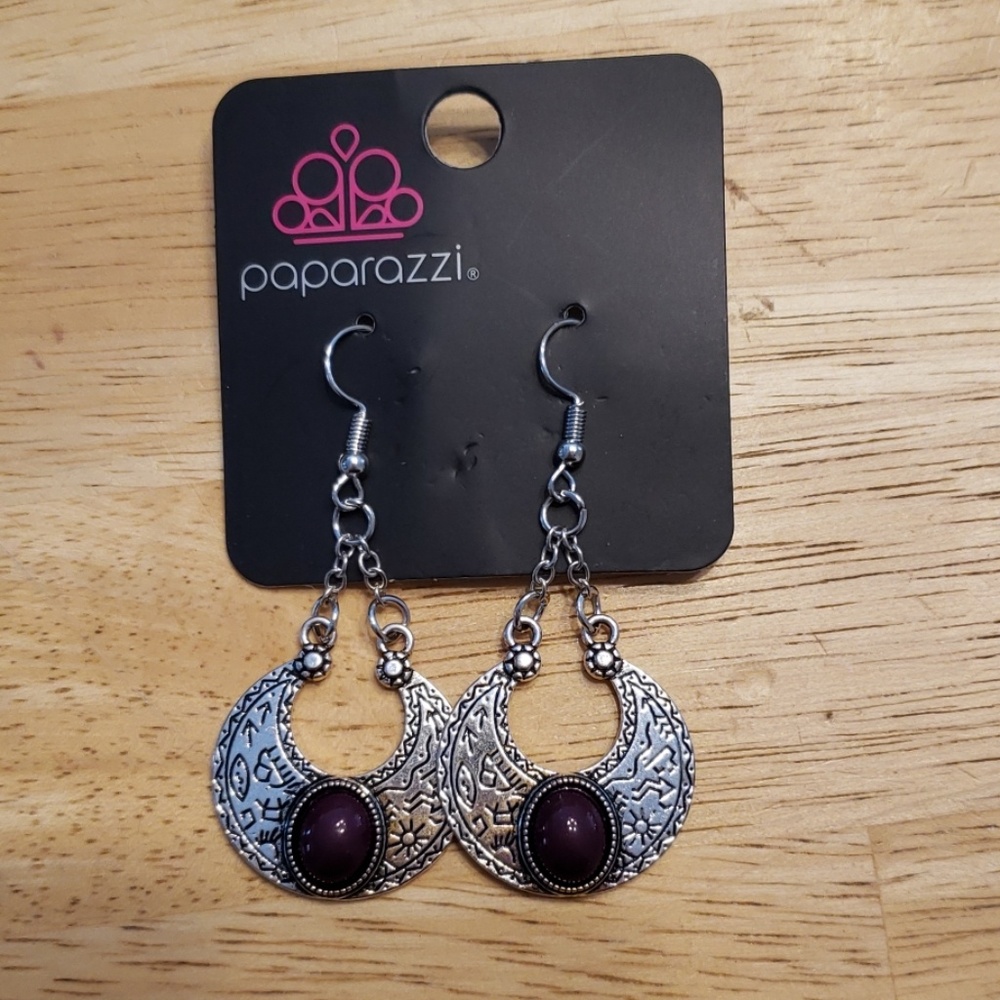 Paparazzi purple and silver dangle earrings